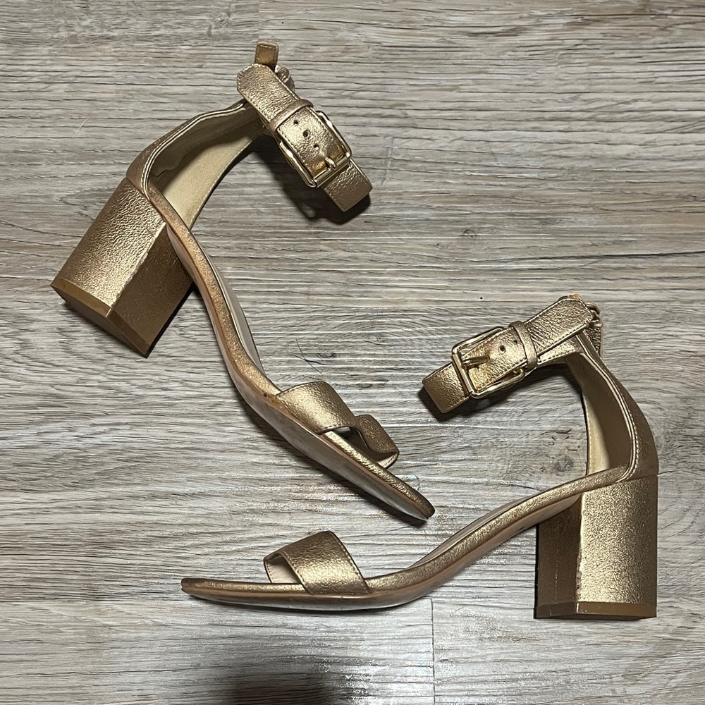 Gold Cole Haan Block Heel Sandals